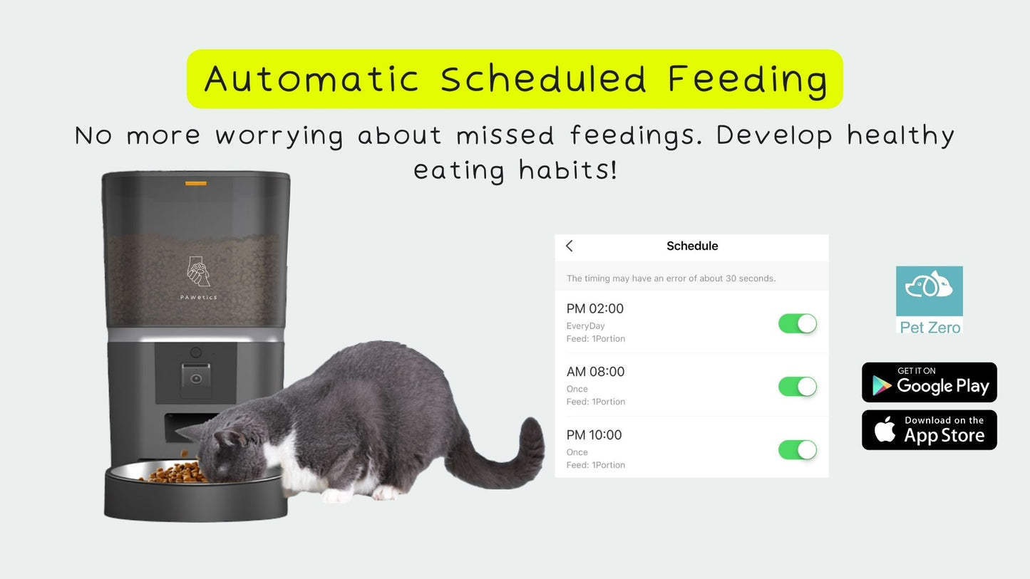 Pawetics Automatic Pet Feeder - Equipped with 5G Wifi, Interactive Audio and Night Vision Camera